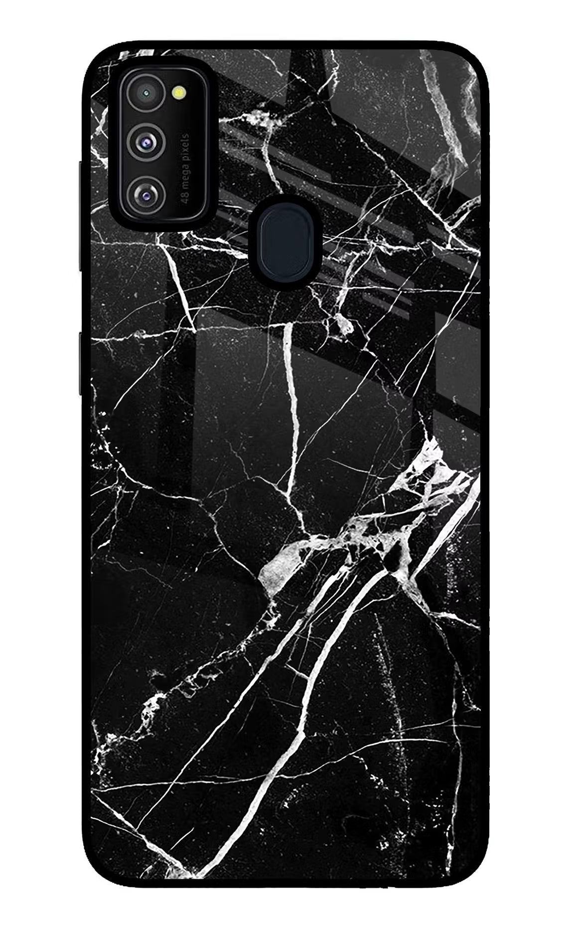 Black Marble Pattern Samsung M30s Glass Case Back Cover by Casekaro