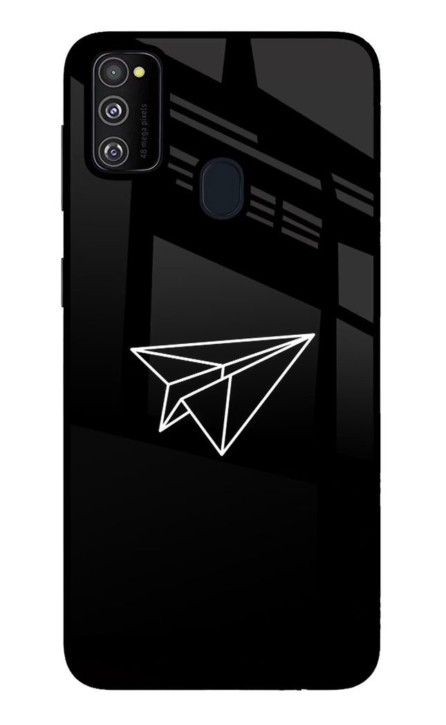 Paper Plane White Samsung M30s Glass Case Back Cover by Casekaro