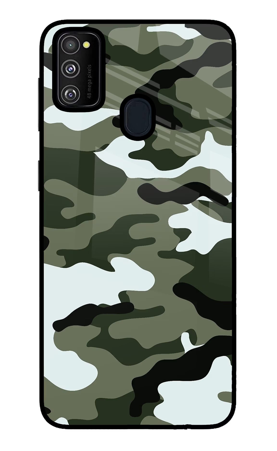 Camouflage Samsung M30s Glass Case Back Cover by Casekaro