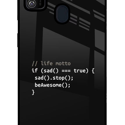 Life Motto Code Samsung M30s Glass Case Back Cover by Casekaro
