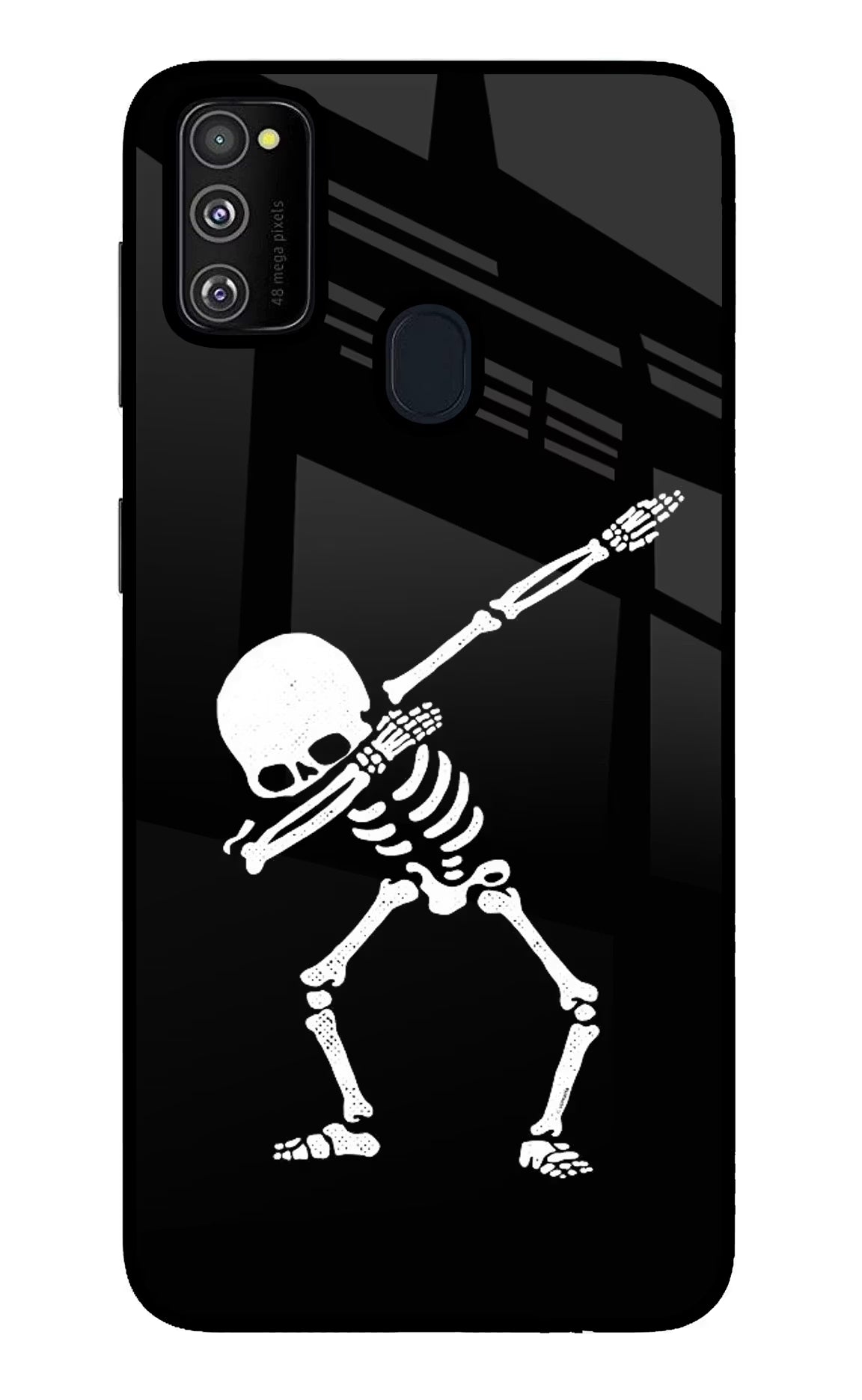 Dabbing Skeleton Art Samsung M30s Glass Case Back Cover by Casekaro