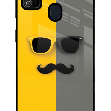 Sunglasses with Mustache Samsung M30s Glass Case Back Cover by Casekaro