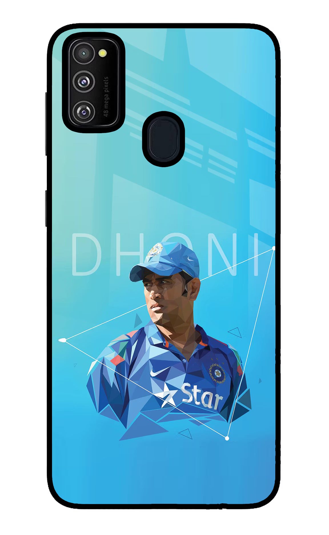 Dhoni Artwork Samsung M30s Glass Case Back Cover by Casekaro