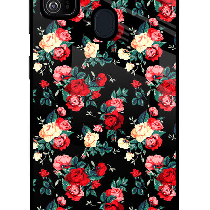 Rose Pattern Samsung M30s Glass Case Back Cover by Casekaro