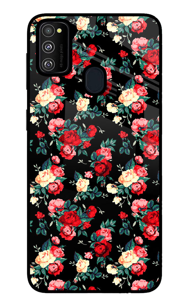 Rose Pattern Samsung M30s Glass Case Back Cover by Casekaro