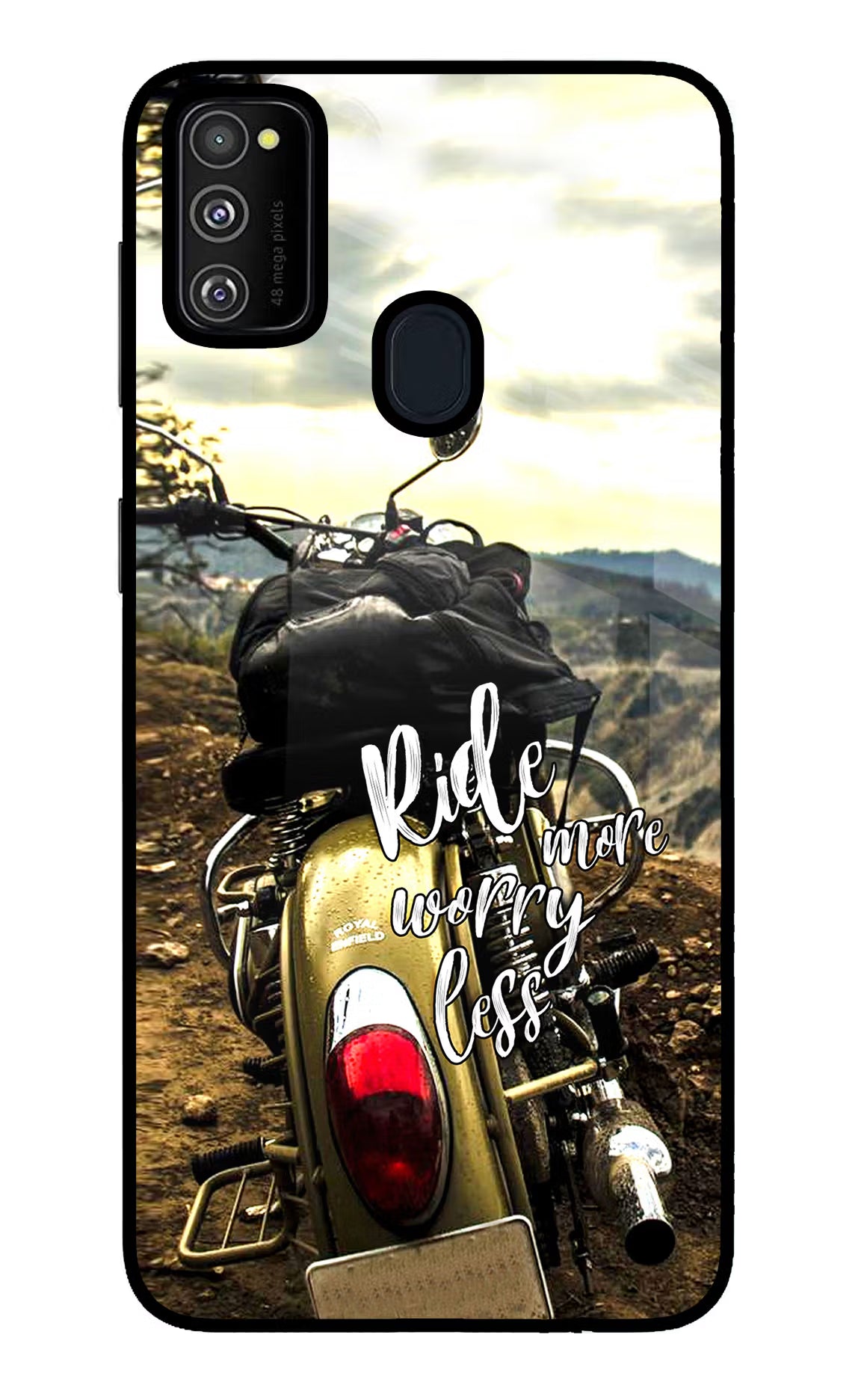 Ride More Worry Less Samsung M30s Glass Case Back Cover by Casekaro