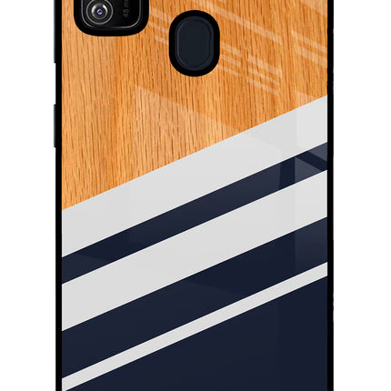 Blue and white wooden Samsung M30s Glass Case Back Cover by Casekaro