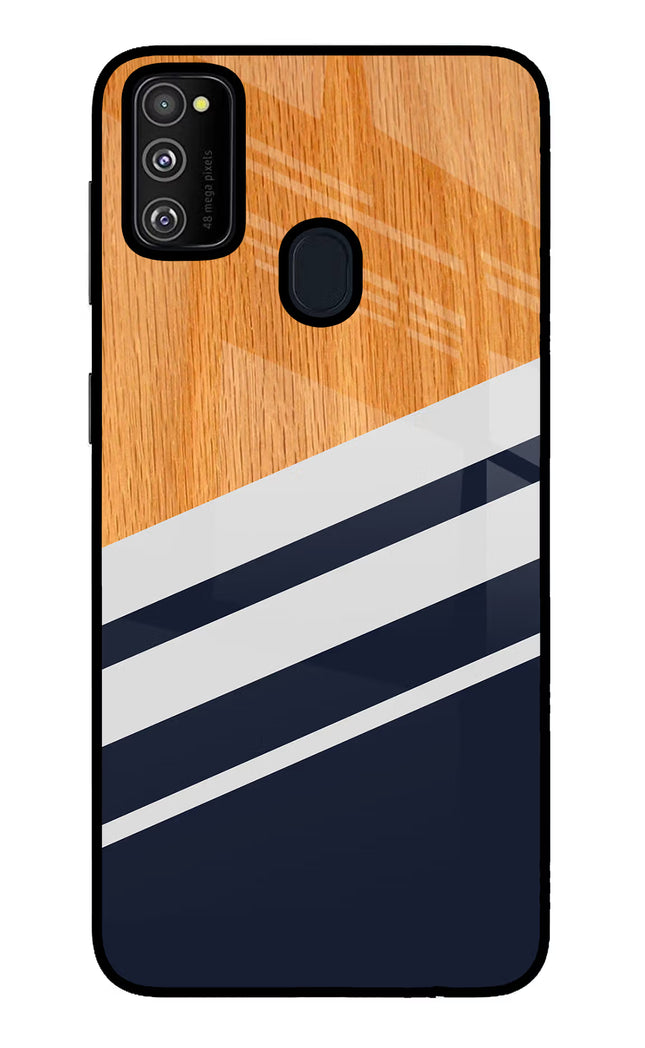 Blue and white wooden Samsung M30s Glass Case Back Cover by Casekaro