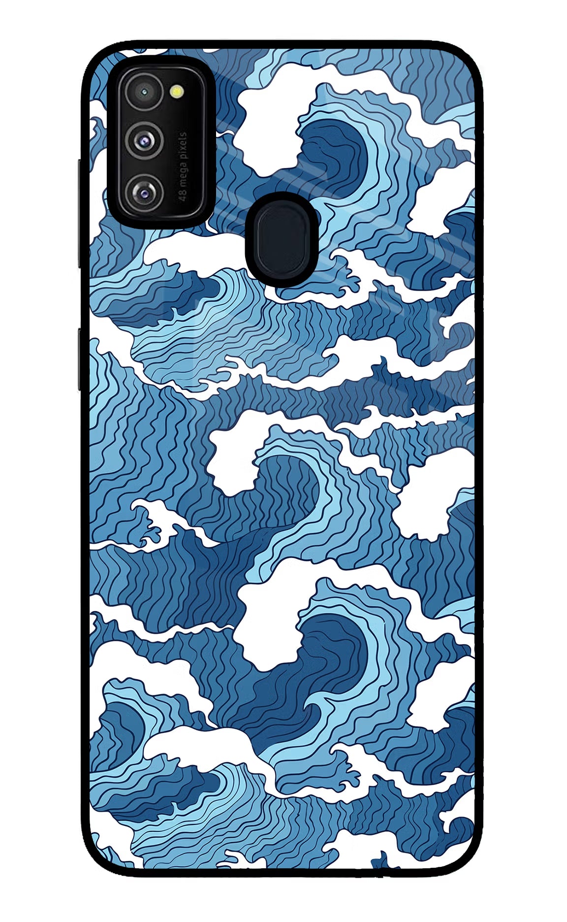 Blue Waves Samsung M30s Glass Case Back Cover by Casekaro