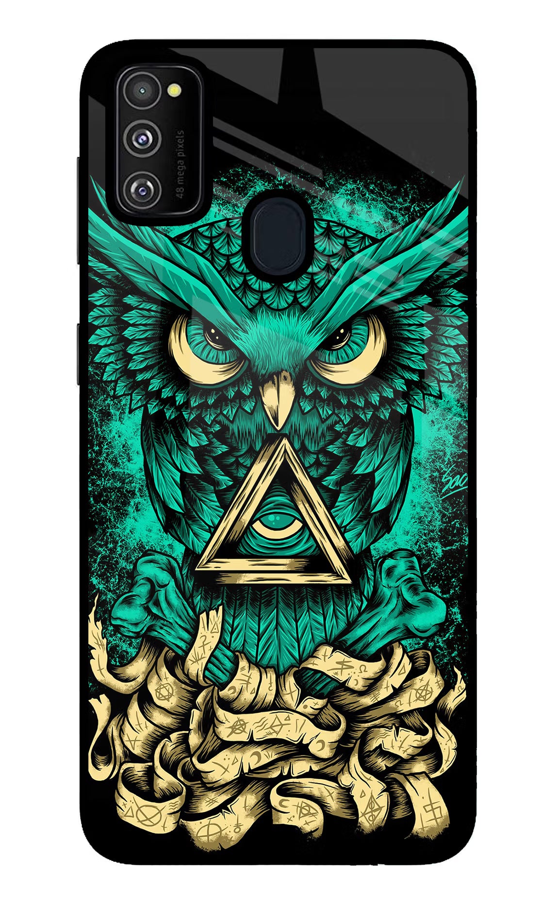 Green Owl Samsung M30s Glass Case Back Cover by Casekaro