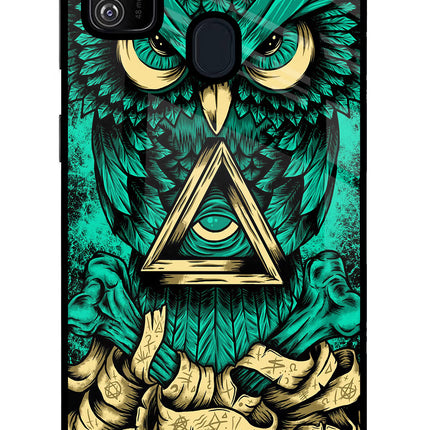 Green Owl Samsung M30s Glass Case Back Cover by Casekaro