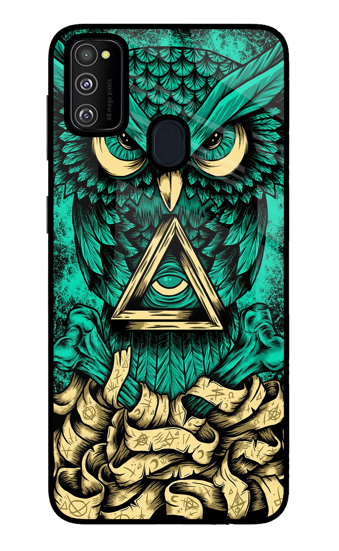 Green Owl Samsung M30s Glass Case Back Cover by Casekaro