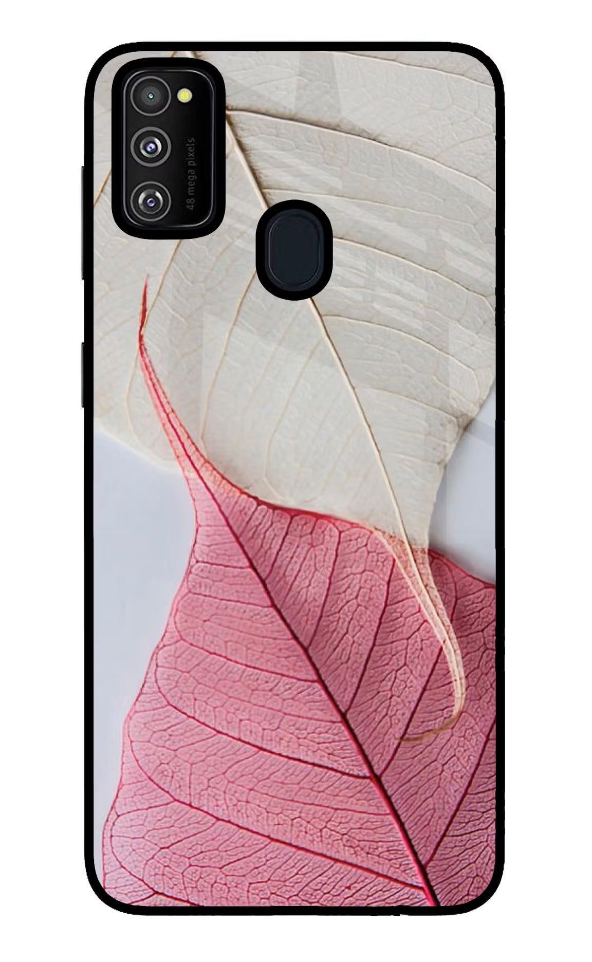 White Pink Leaf Samsung M30s Glass Case Back Cover by Casekaro