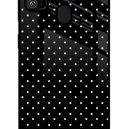 White Dots Samsung M30s Glass Case Back Cover by Casekaro