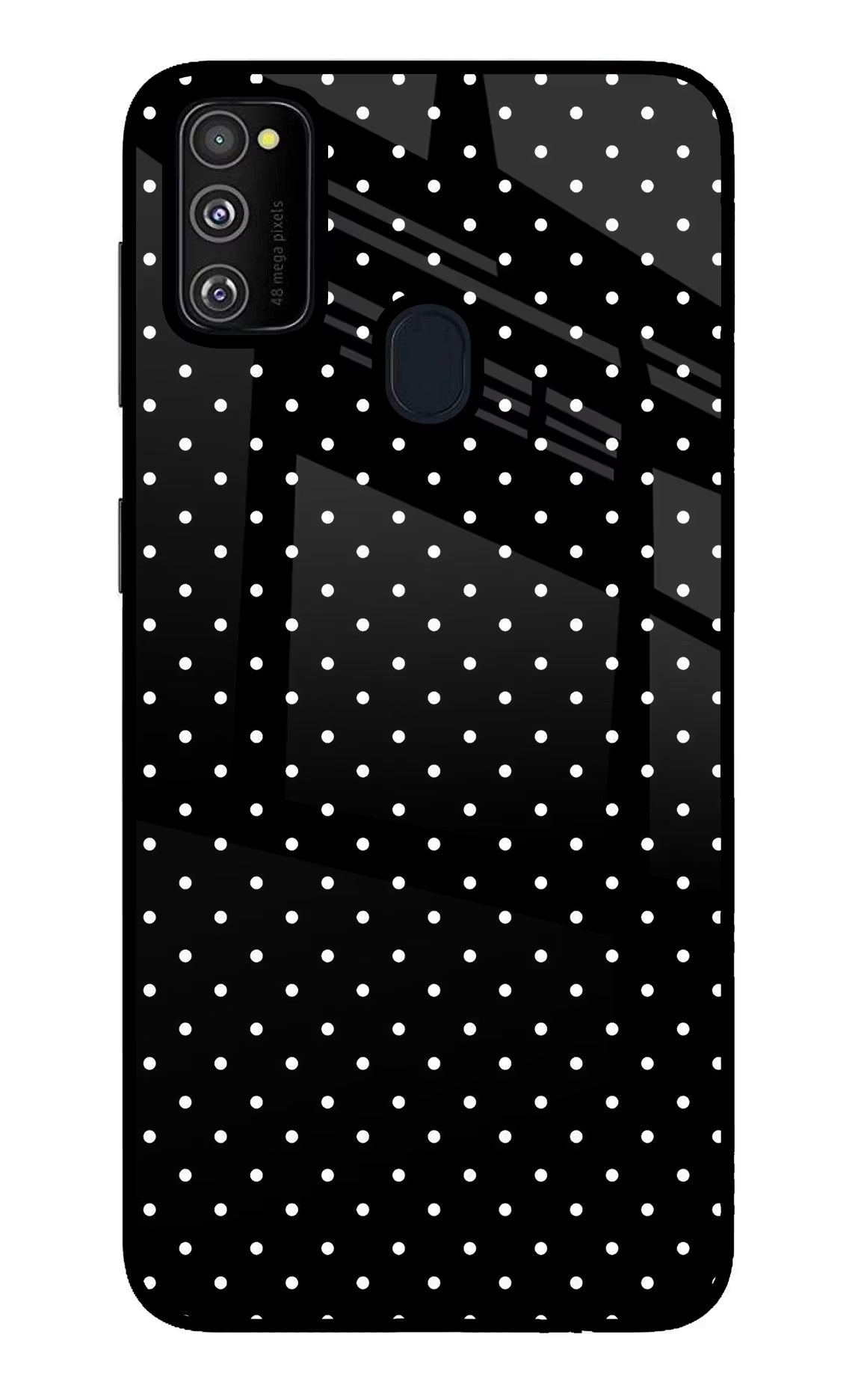 White Dots Samsung M30s Glass Case Back Cover by Casekaro