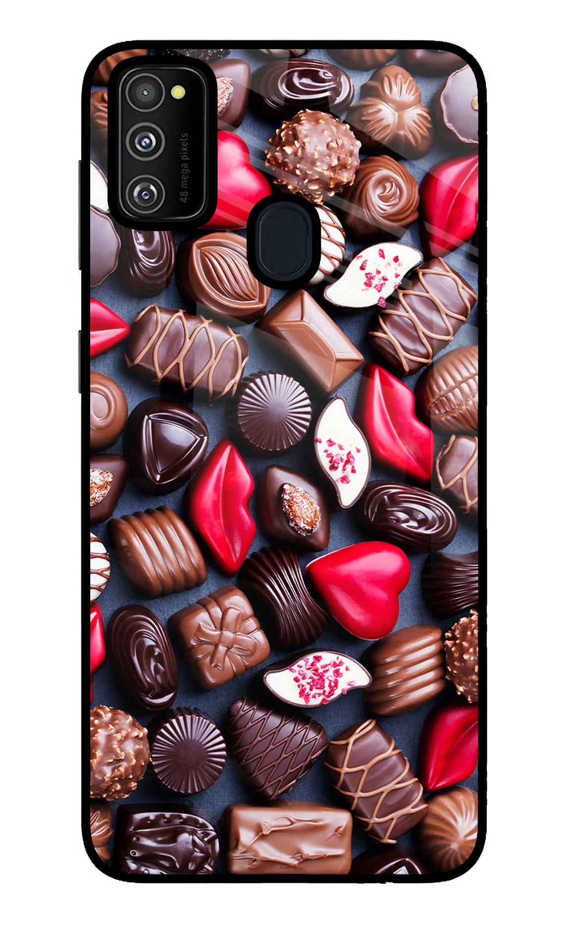 Chocolates Samsung M30s Glass Case Back Cover by Casekaro