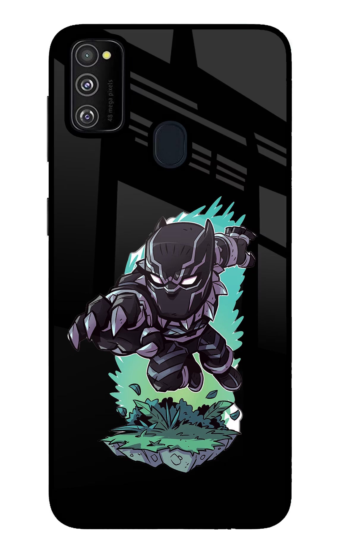 Black Panther Samsung M30s Glass Case Back Cover by Casekaro