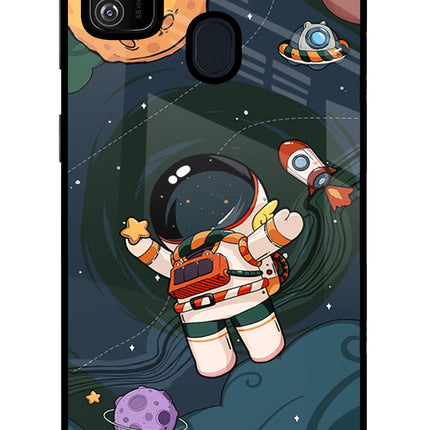 Cartoon Astronaut Samsung M30s Glass Case Back Cover by Casekaro