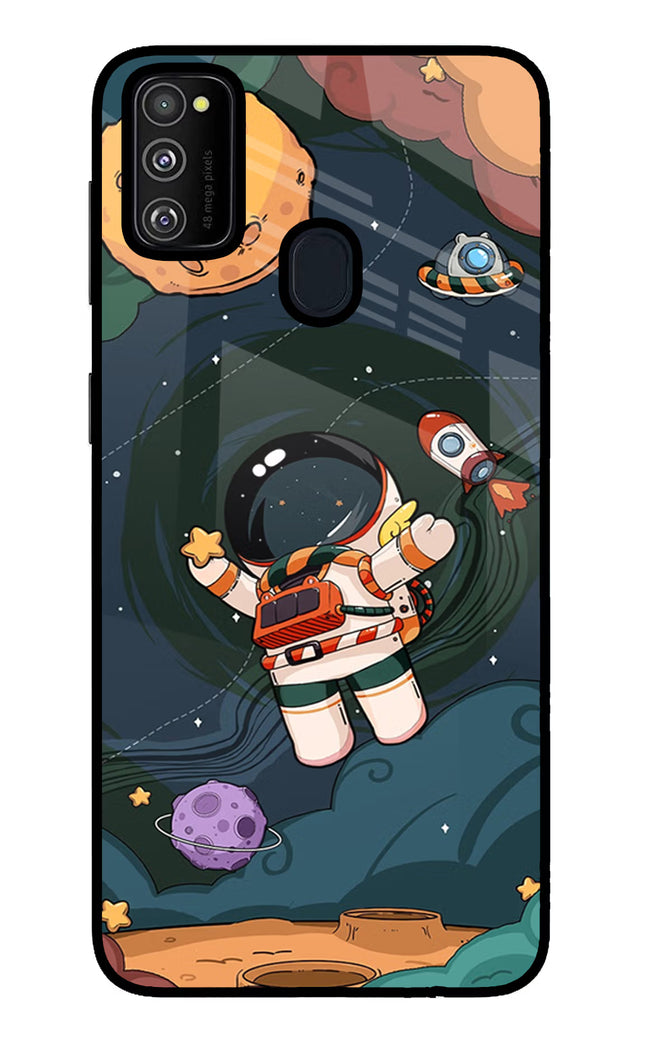 Cartoon Astronaut Samsung M30s Glass Case Back Cover by Casekaro