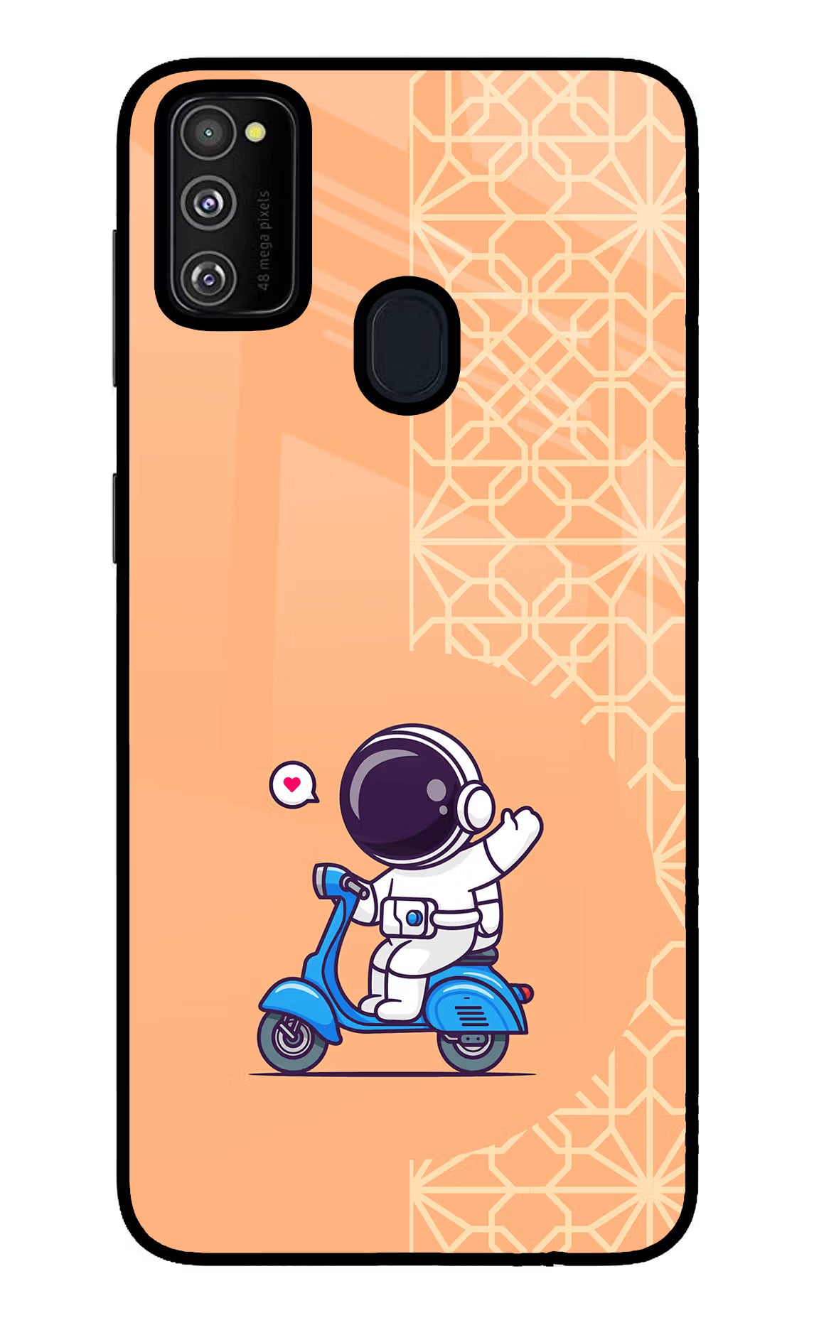 Cute Astronaut Riding Samsung M30s Glass Case Back Cover by Casekaro