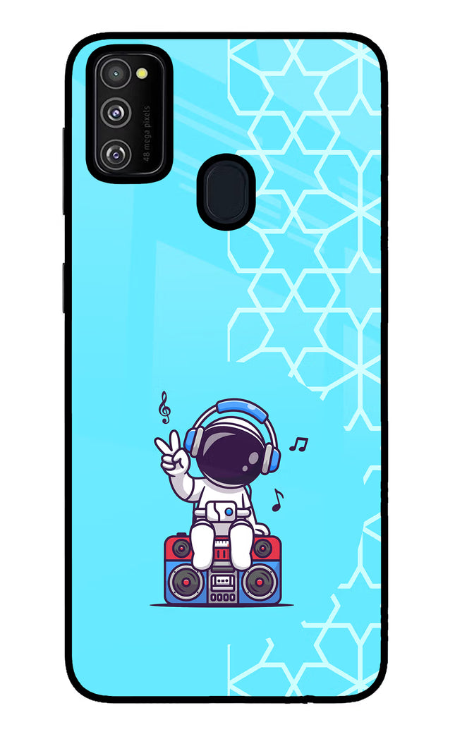 Cute Astronaut Chilling Samsung M30s Glass Case Back Cover by Casekaro