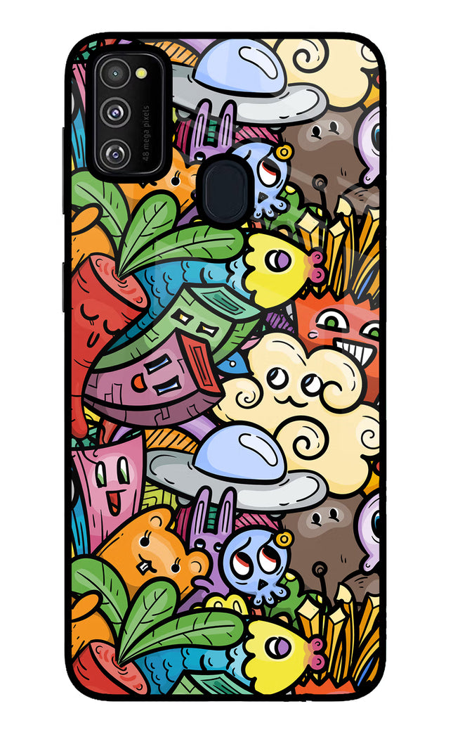 Veggie Doodle Samsung M30s Glass Case Back Cover by Casekaro