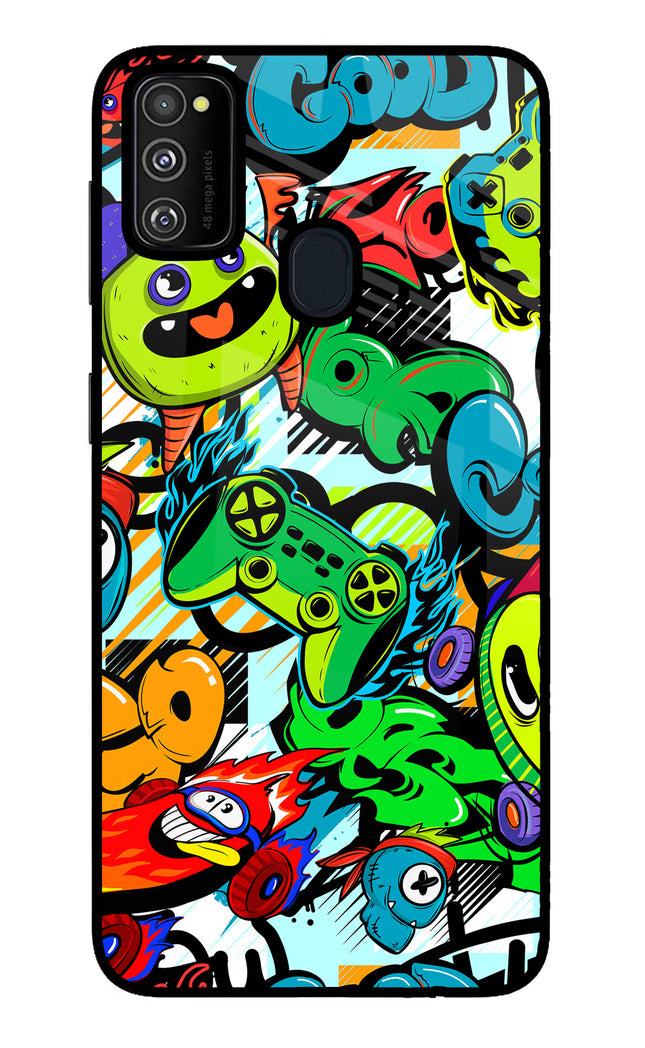 Game Doodle Samsung M30s Glass Case Back Cover by Casekaro