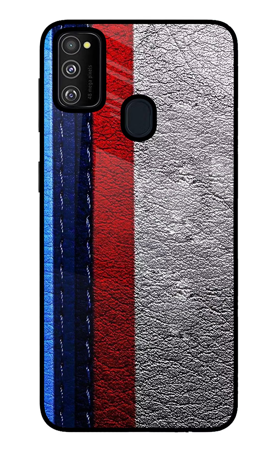 BMW Stripes Samsung M30s Glass Case Back Cover by Casekaro