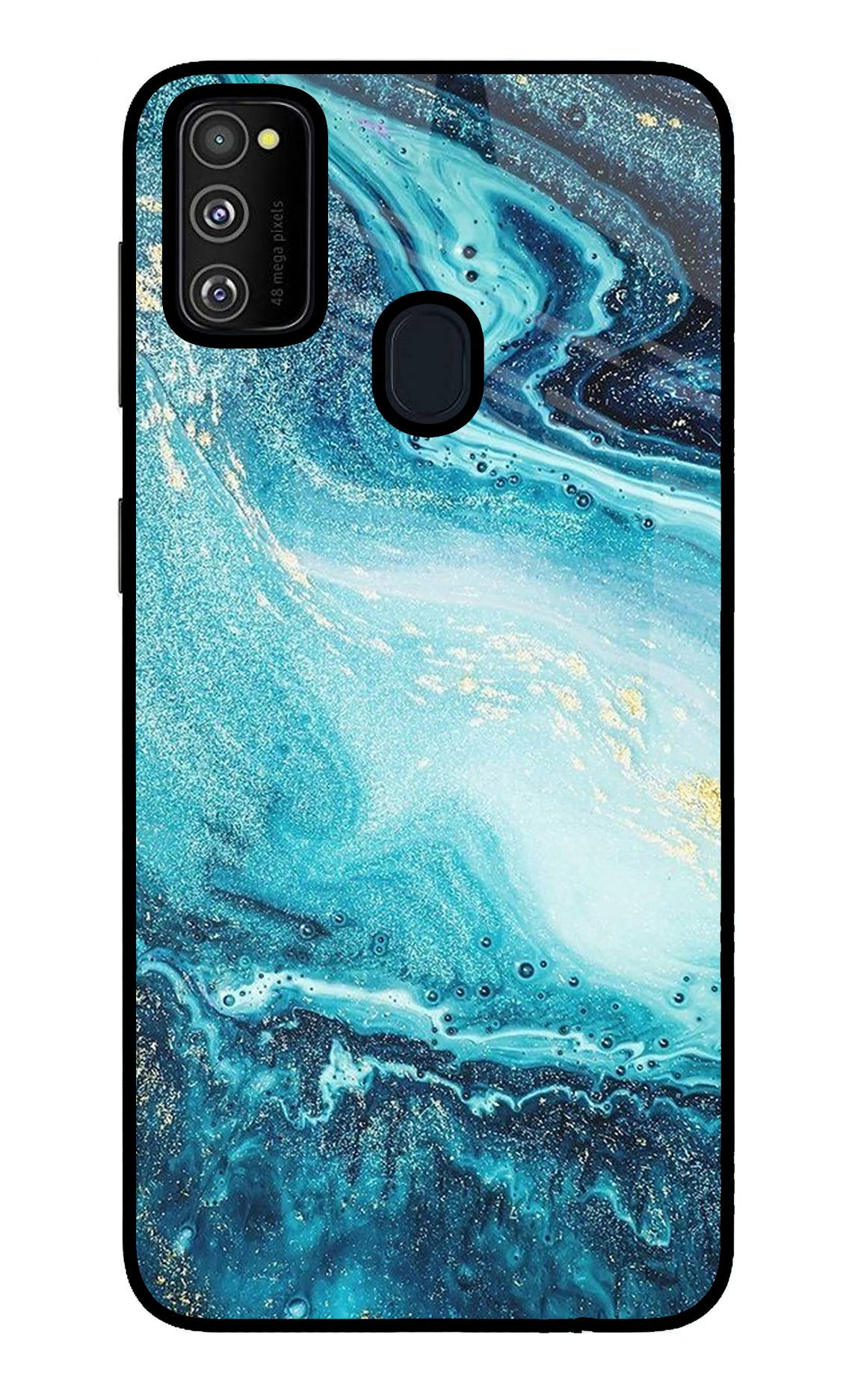 Blue Glitter Marble Samsung M30s Glass Case