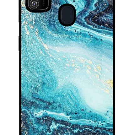 Blue Glitter Marble Samsung M30s Glass Case Back Cover by Casekaro