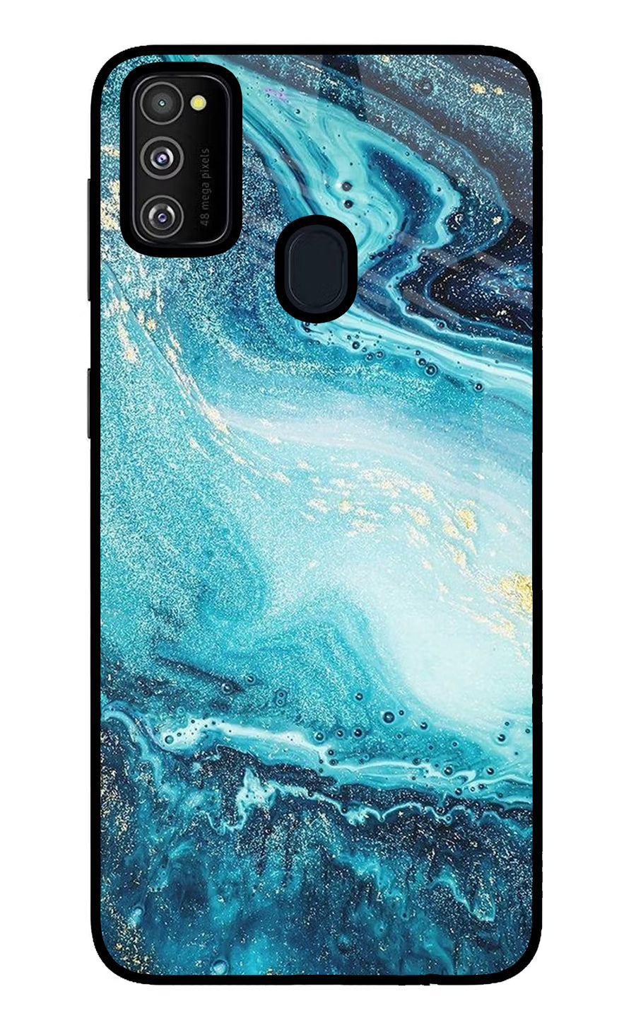 Blue Glitter Marble Samsung M30s Back Cover, Glass case