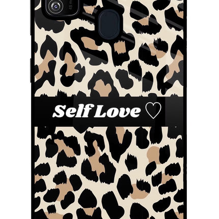 Leopard Print Self Love Samsung M30s Glass Case Back Cover by Casekaro