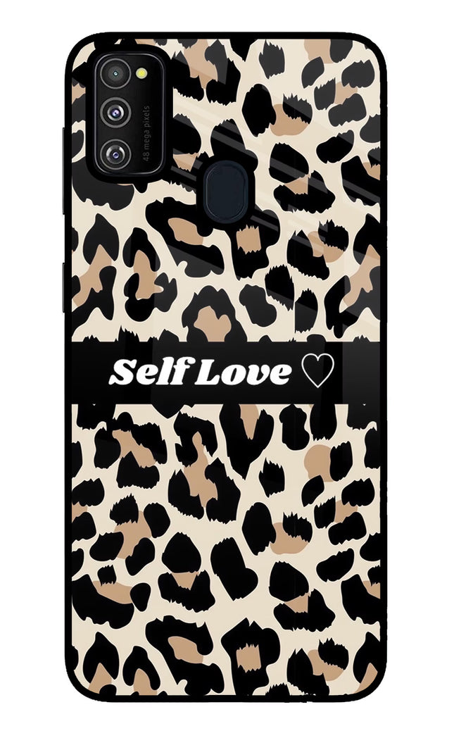 Leopard Print Self Love Samsung M30s Glass Case Back Cover by Casekaro