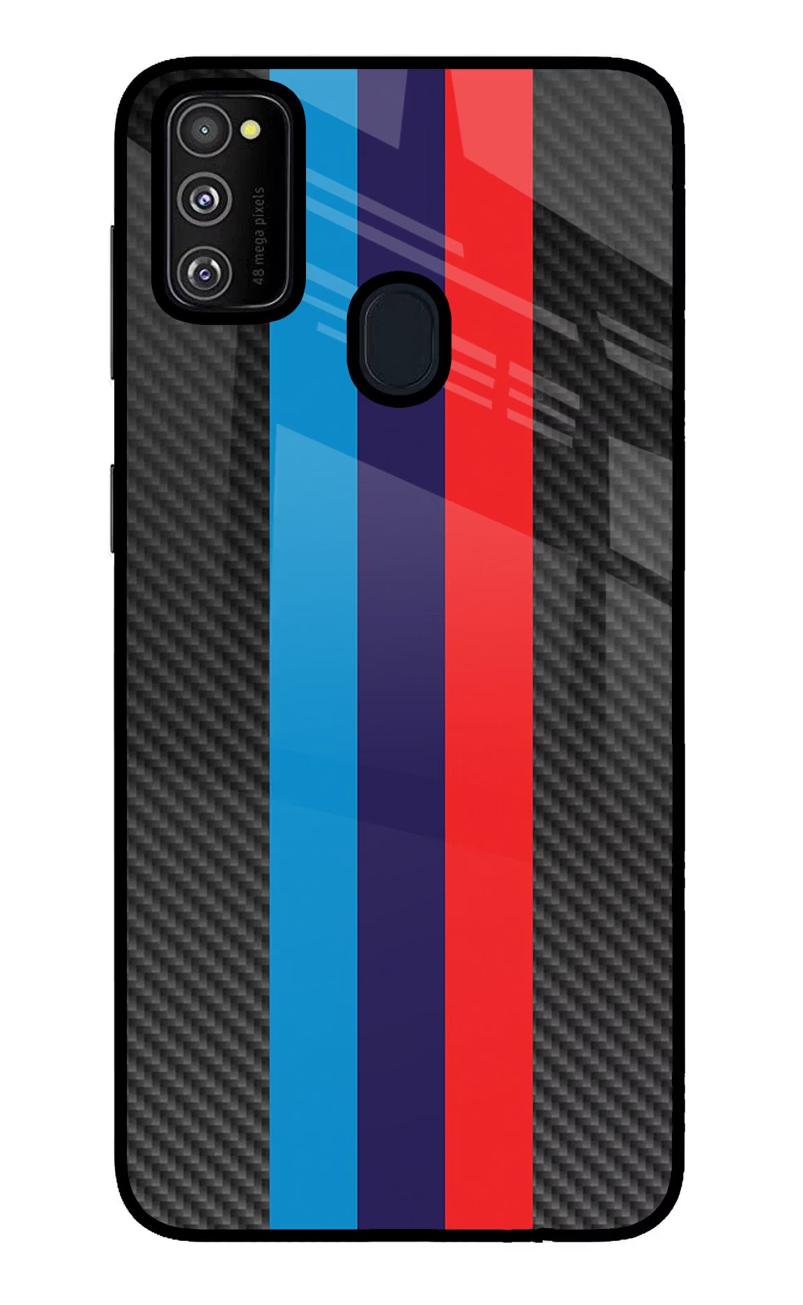 BMW Stripes Pattern Samsung M30s Glass Case Back Cover by Casekaro