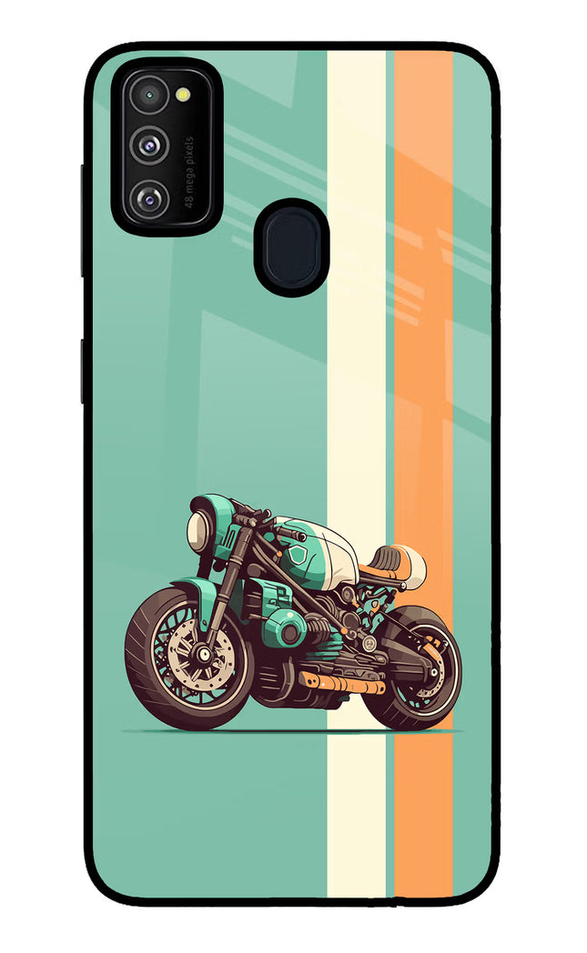 Striped Moto Drift Samsung M30s Glass Case Back Cover by Casekaro
