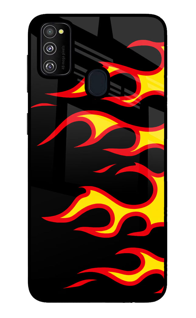 Side Sweep Flames Samsung M30s Glass Case Back Cover by Casekaro