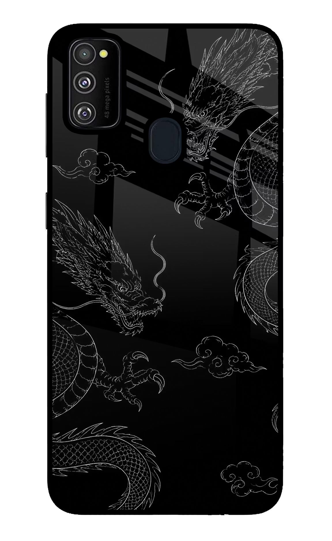 Twin Dragons Samsung M30s Glass Case Back Cover by Casekaro