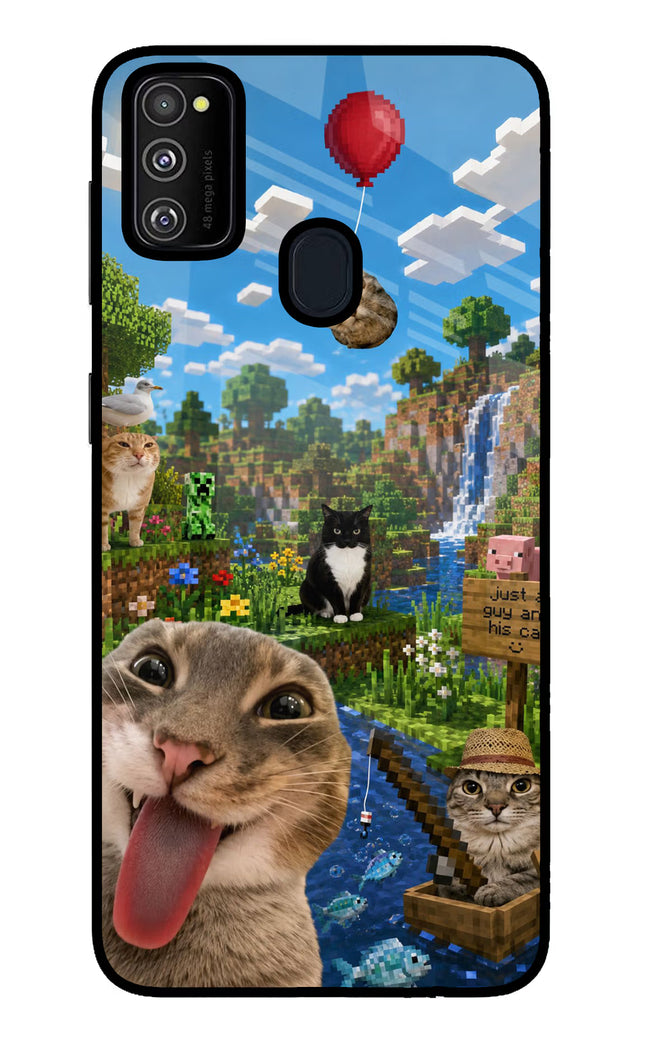 Minecraft Cat Chaos Samsung M30s Glass Case Back Cover by Casekaro