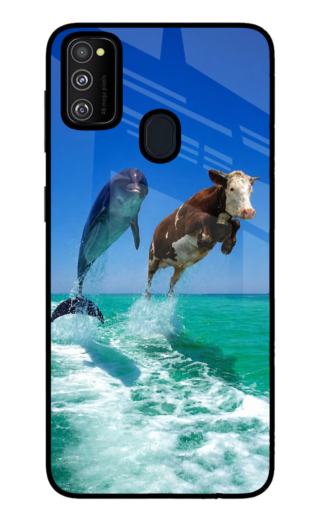 Dolphin vs Cow Samsung M30s Glass Case Back Cover by Casekaro