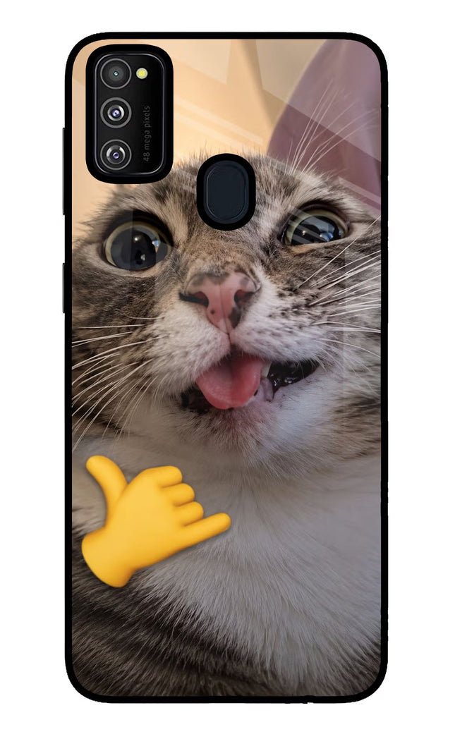 Silly Cat Call Samsung M30s Glass Case Back Cover by Casekaro
