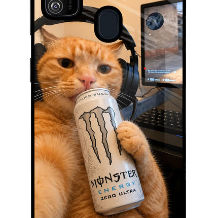 Gamer Cat Energy Samsung M30s Glass Case Back Cover by Casekaro