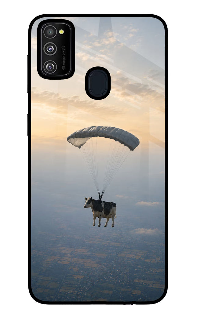 Skydiving Cow Samsung M30s Glass Case Back Cover by Casekaro