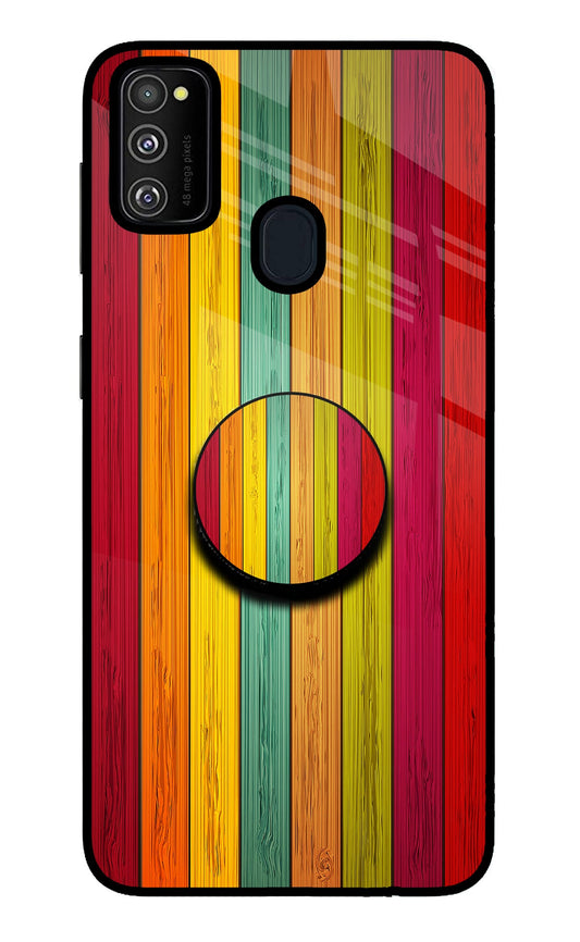 Multicolor Wooden Samsung M30s Glass Case