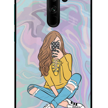Selfie Girl Redmi Note 8 Pro Glass Case Back Cover by Casekaro