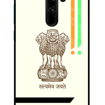 Satyamev Jayate Brown Logo Redmi Note 8 Pro Glass Case Back Cover by Casekaro