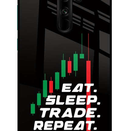 Eat Sleep Trade Repeat Redmi Note 8 Pro Glass Case Back Cover by Casekaro