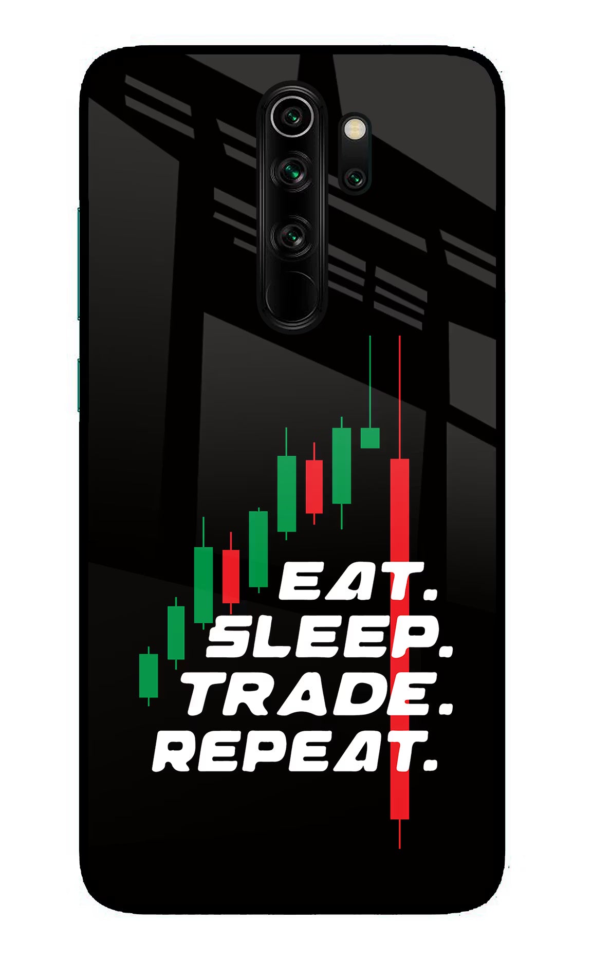 Eat Sleep Trade Repeat Redmi Note 8 Pro Glass Case Back Cover by Casekaro