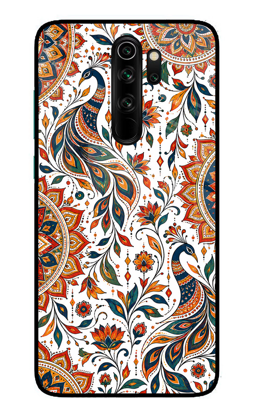 White Mayura Redmi Note 8 Pro Back Cover, Glass case