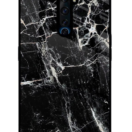 Black Marble Texture Oppo Reno2 Z Glass Case Back Cover by Casekaro