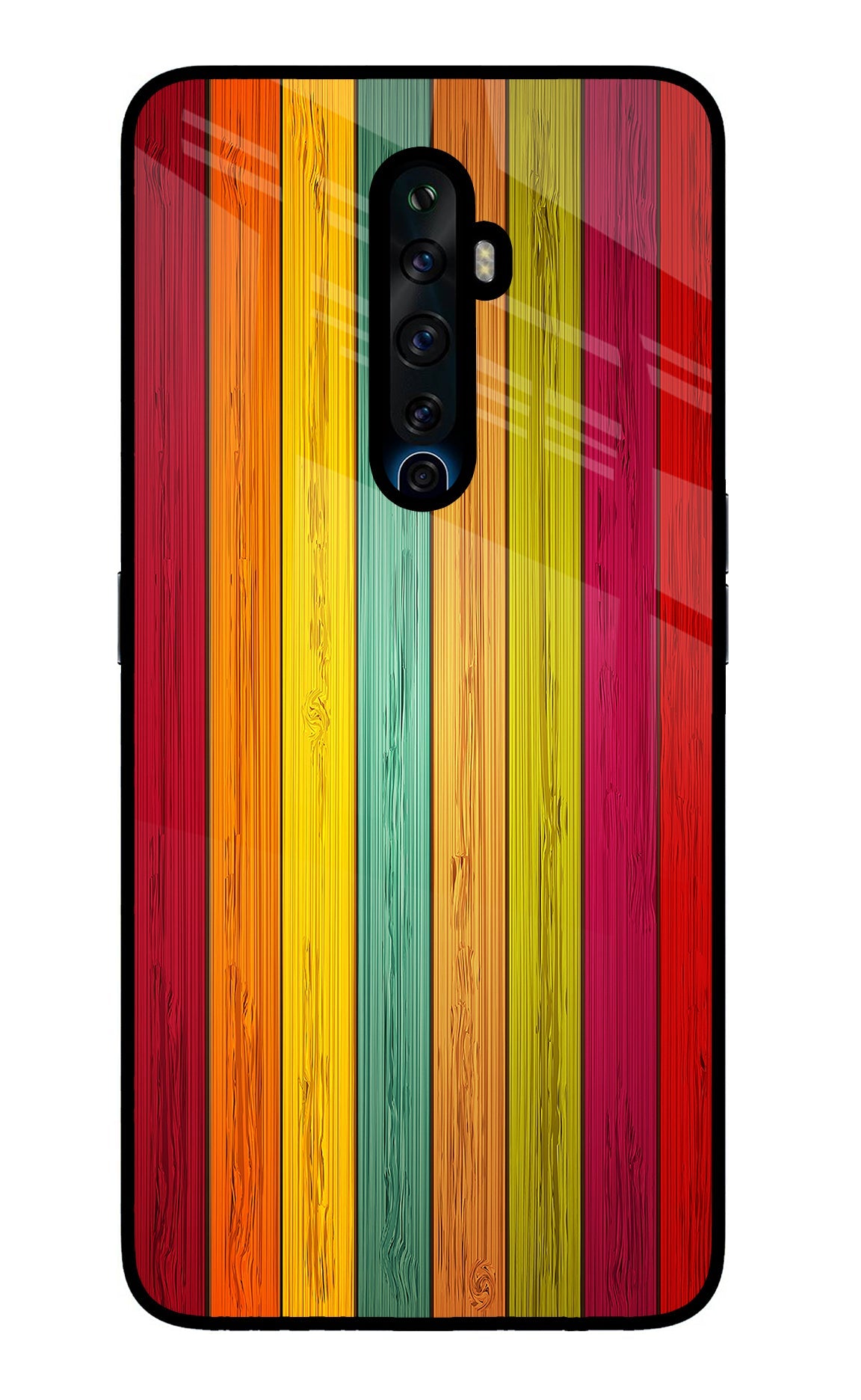 Multicolor Wooden Oppo Reno2 Z Glass Case